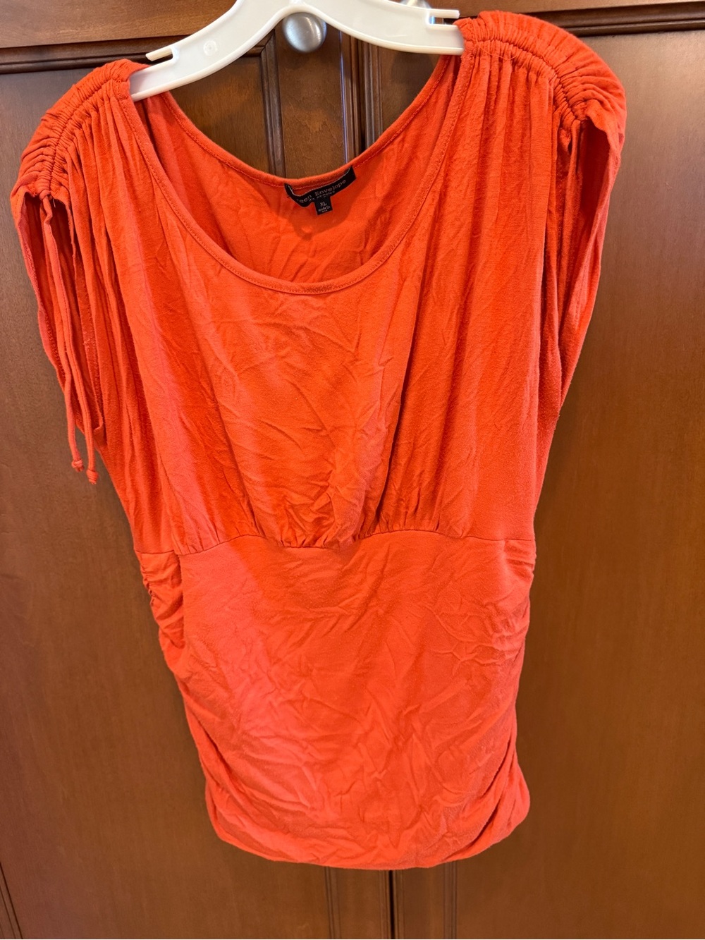 Green Envelope Women's Bright Orange Ruched-Sleeve Scoop Neck Top